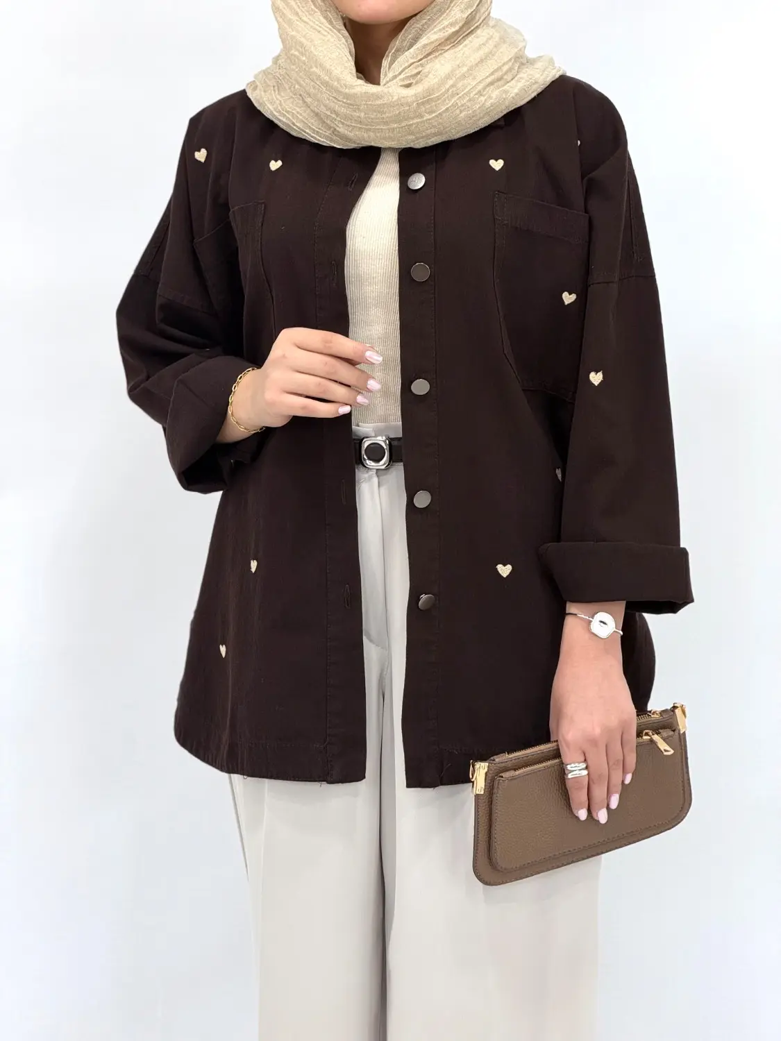 مانتو کتان کاغذی گلدوزی قلب